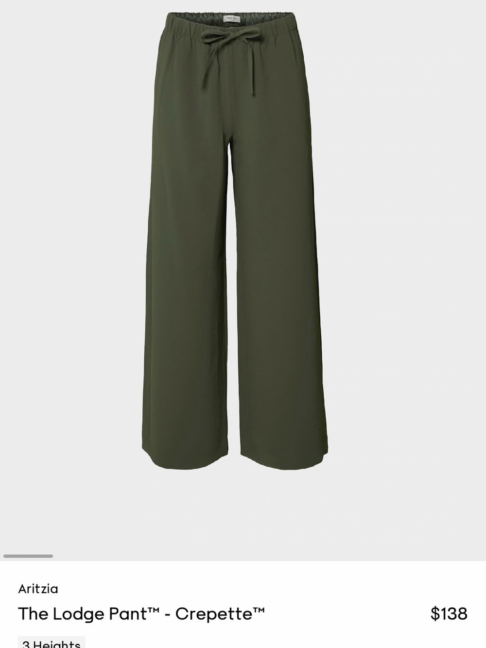 Aritzia Wide-Leg Lodge Pants in Olive